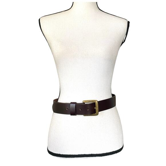 Boden Dark Brown Leather Waist Belt Sz Small Simple Brass Buckle - Picture 3 of 9